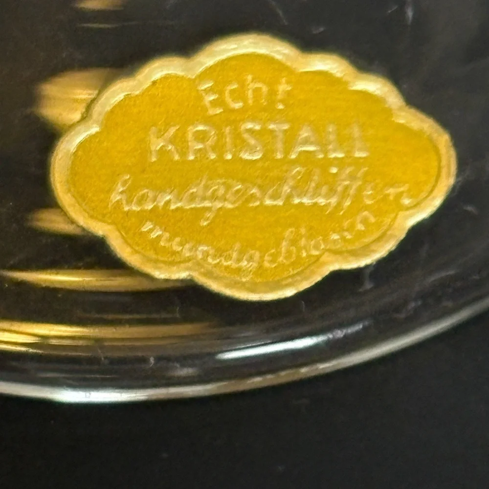 Vintage Etched East Germany Crystal Coupe Set Hunting/Wildlife Scene
